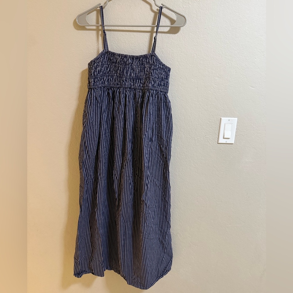 A New Day Blue & White Striped Smocked Midi Dress Size XS